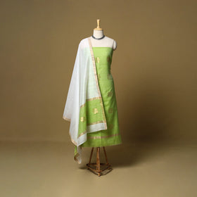 Green - 2pc handloom zari buti unstitched chanderi silk
