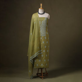 Green 2pc Kota Doria Cotton Lucknow Chikankari Dress Material 