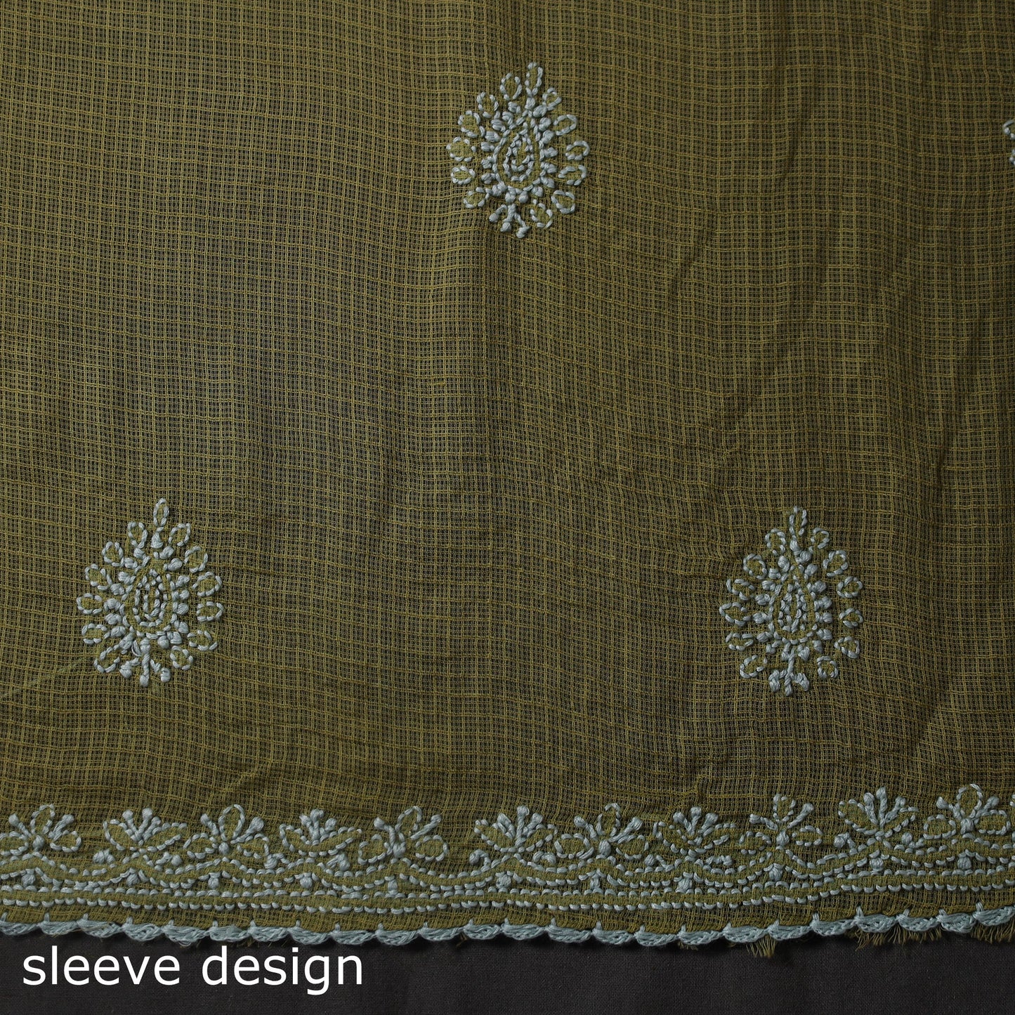 Green 2pc Kota Doria Cotton Lucknow Chikankari Dress Material 