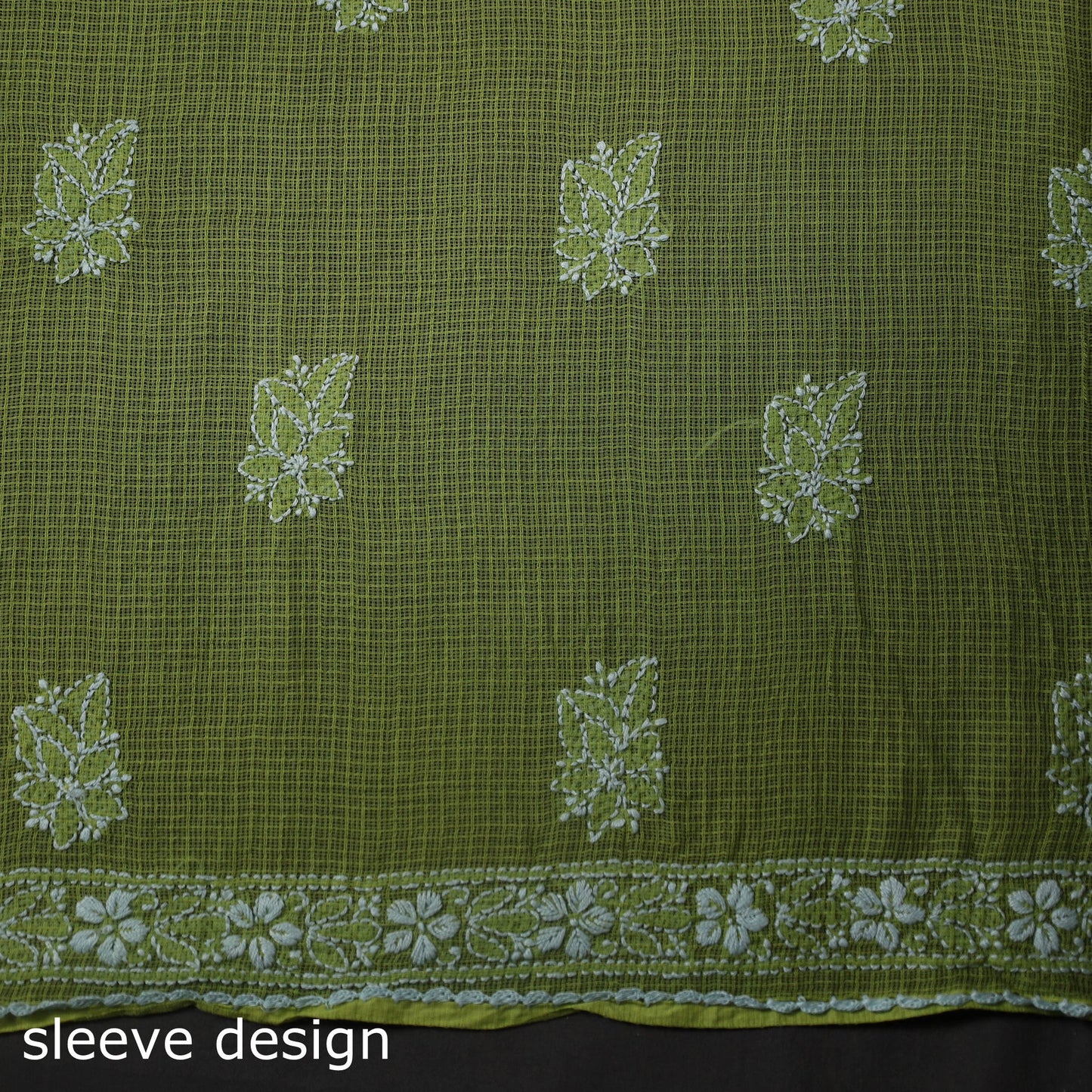 Green 2pc Kota Doria Cotton Lucknow Chikankari Dress Material 