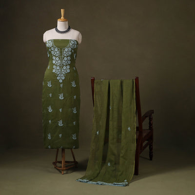Green - 2pc kota doria cotton lucknow chikankari unstitched