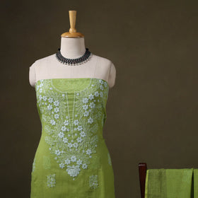 Green 2pc Kota Doria Cotton Lucknow Chikankari Dress Material 