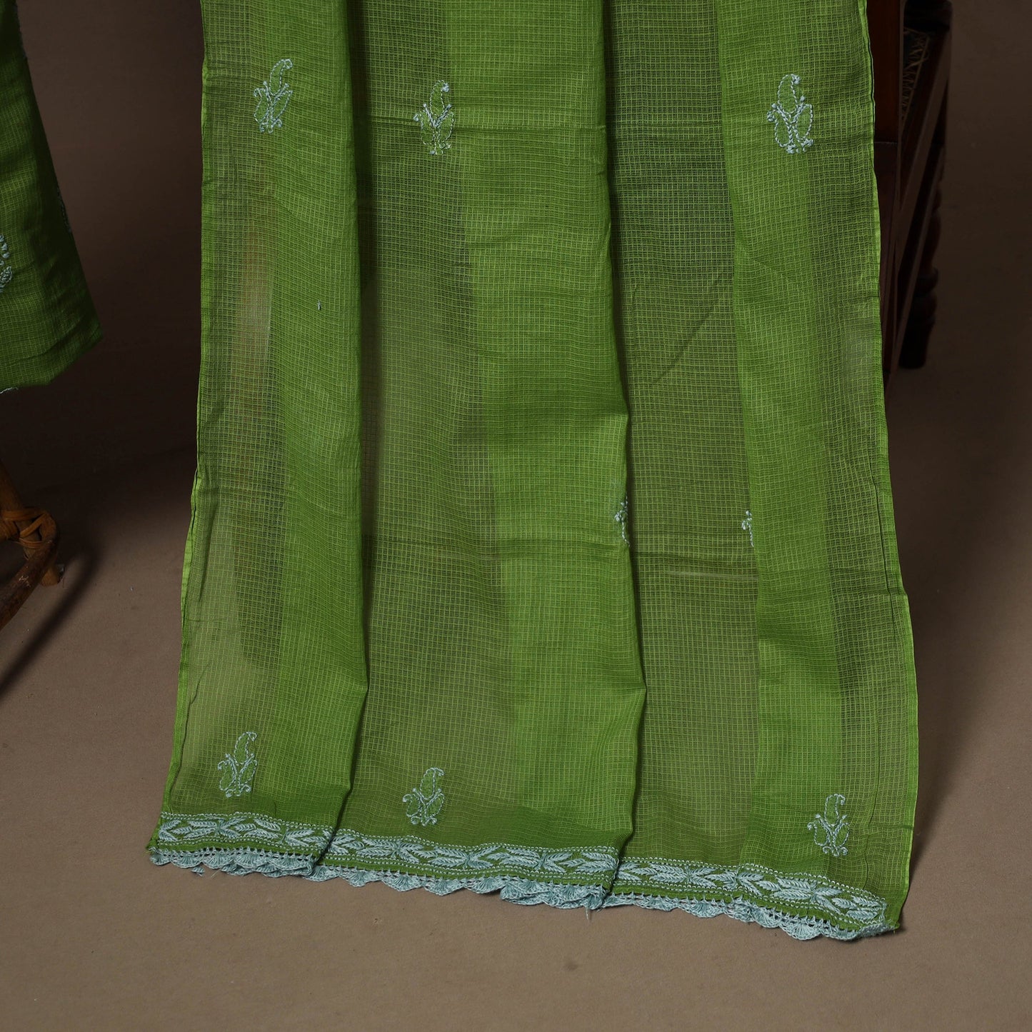 Green - 2pc kota doria cotton unstitched lucknow chikankari