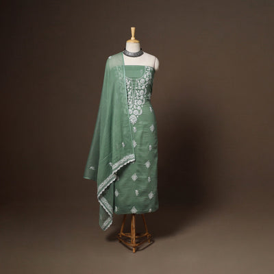 Green - 2pc kota doria cotton unstitched lucknow chikankari