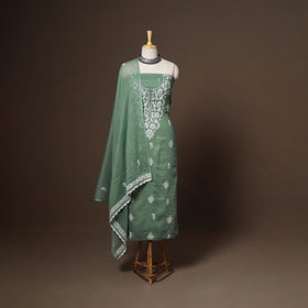 Green - 2pc kota doria cotton unstitched lucknow chikankari
