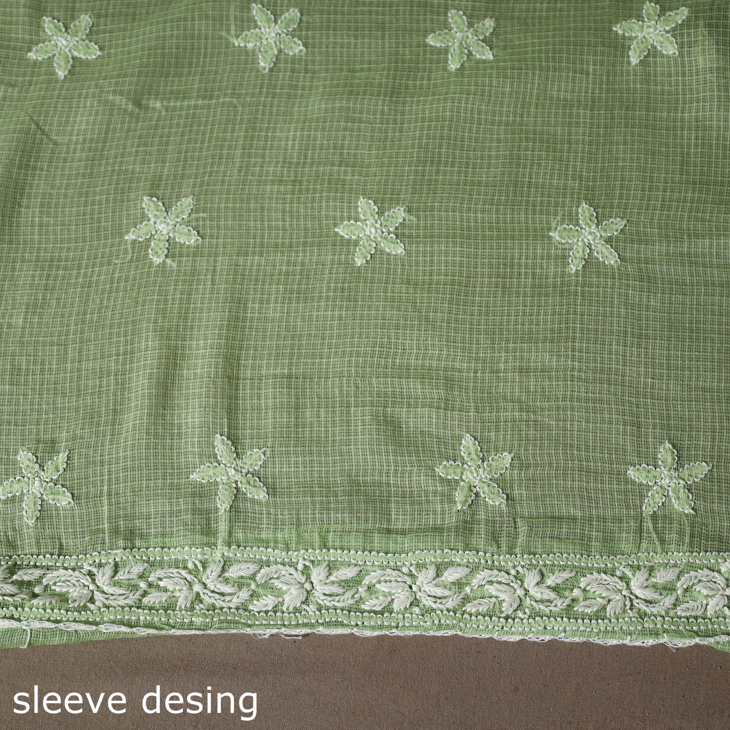 Green - 2pc kota doria cotton unstitched lucknow chikankari