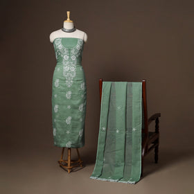 Green - 2pc kota doria cotton unstitched lucknow chikankari