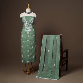 Green - 2pc kota doria cotton unstitched lucknow chikankari