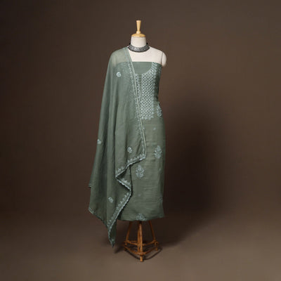 Green - 2pc kota doria cotton unstitched lucknow chikankari
