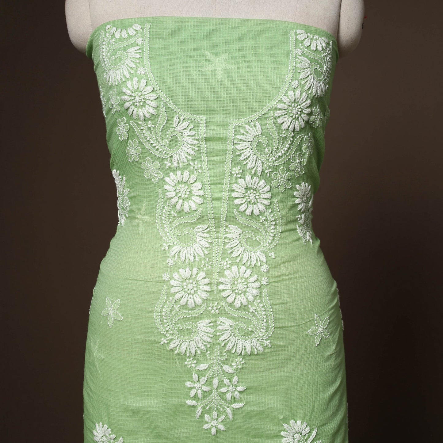 Green - 2pc kota doria cotton unstitched lucknow chikankari