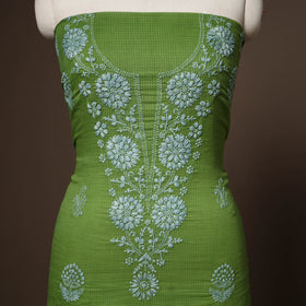 Green - 2pc kota doria cotton unstitched lucknow chikankari