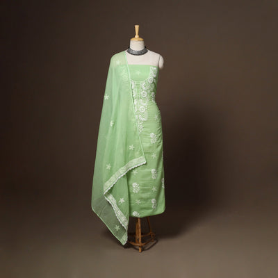 Green - 2pc kota doria cotton unstitched lucknow chikankari