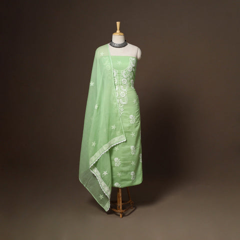 Green - 2pc kota doria cotton unstitched lucknow chikankari