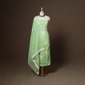 Green - 2pc kota doria cotton unstitched lucknow chikankari