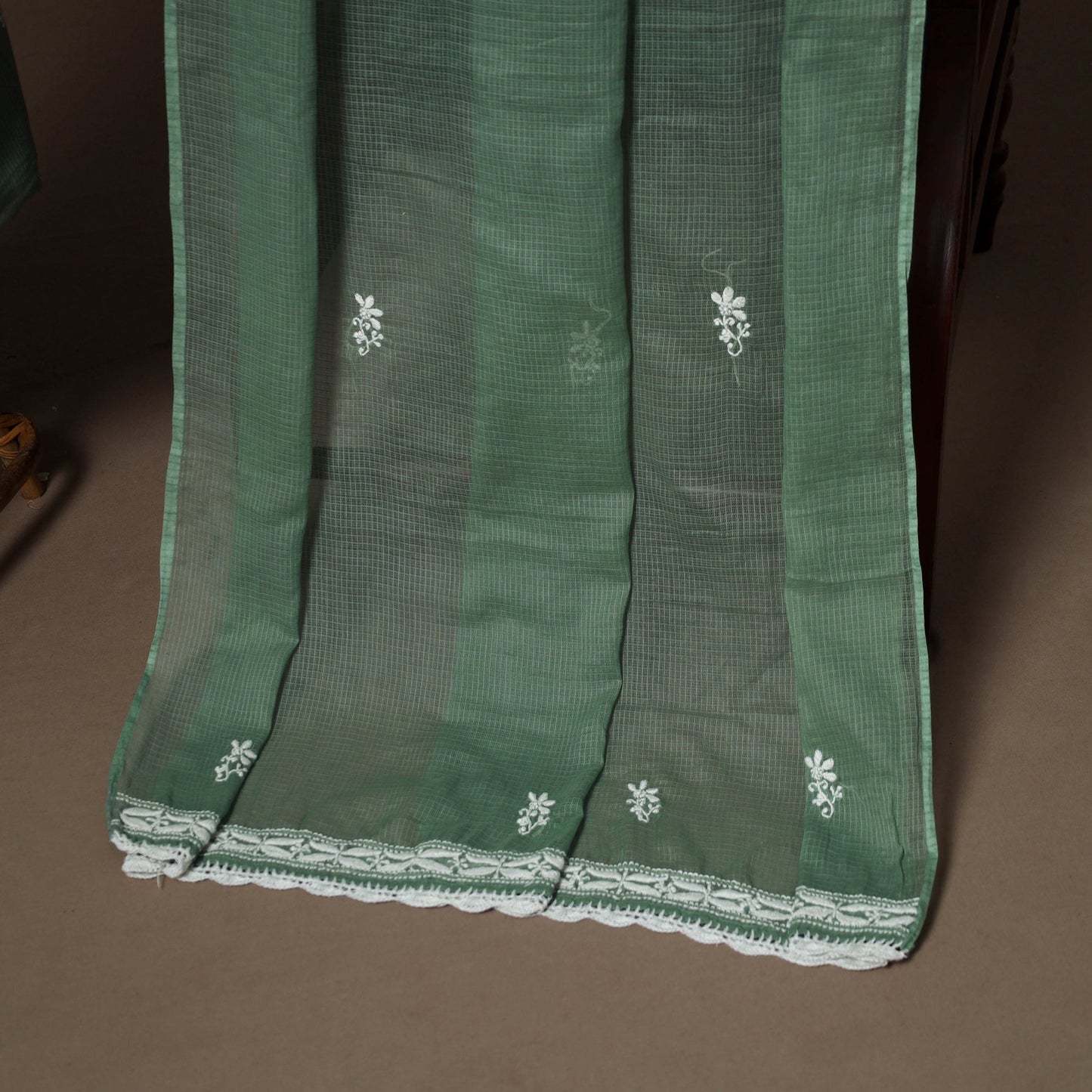 Green - 2pc kota doria cotton unstitched lucknow chikankari