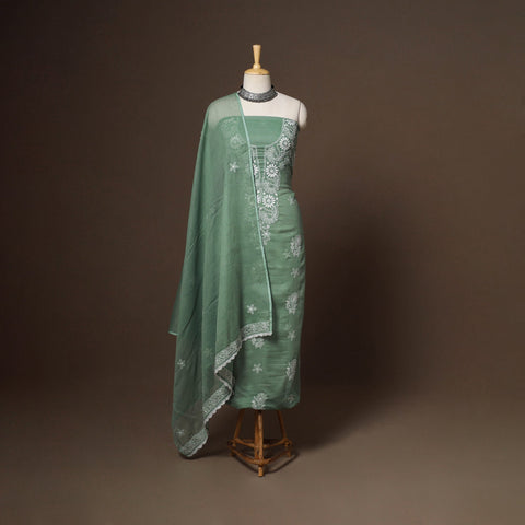 Green - 2pc kota doria cotton unstitched lucknow chikankari