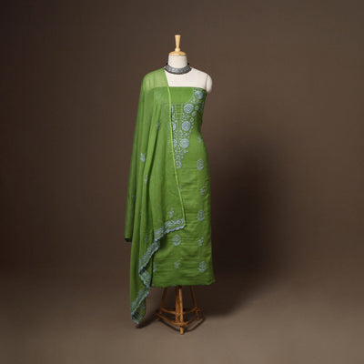 Green - 2pc kota doria cotton unstitched lucknow chikankari