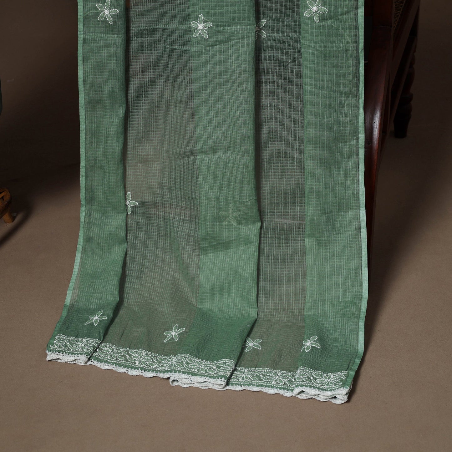 Green - 2pc kota doria cotton unstitched lucknow chikankari