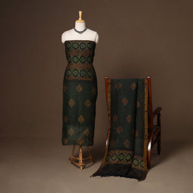 Green - 2pc linen silk unstitched dress material 09