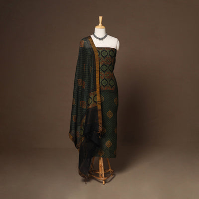 Green - 2pc linen silk unstitched dress material 09