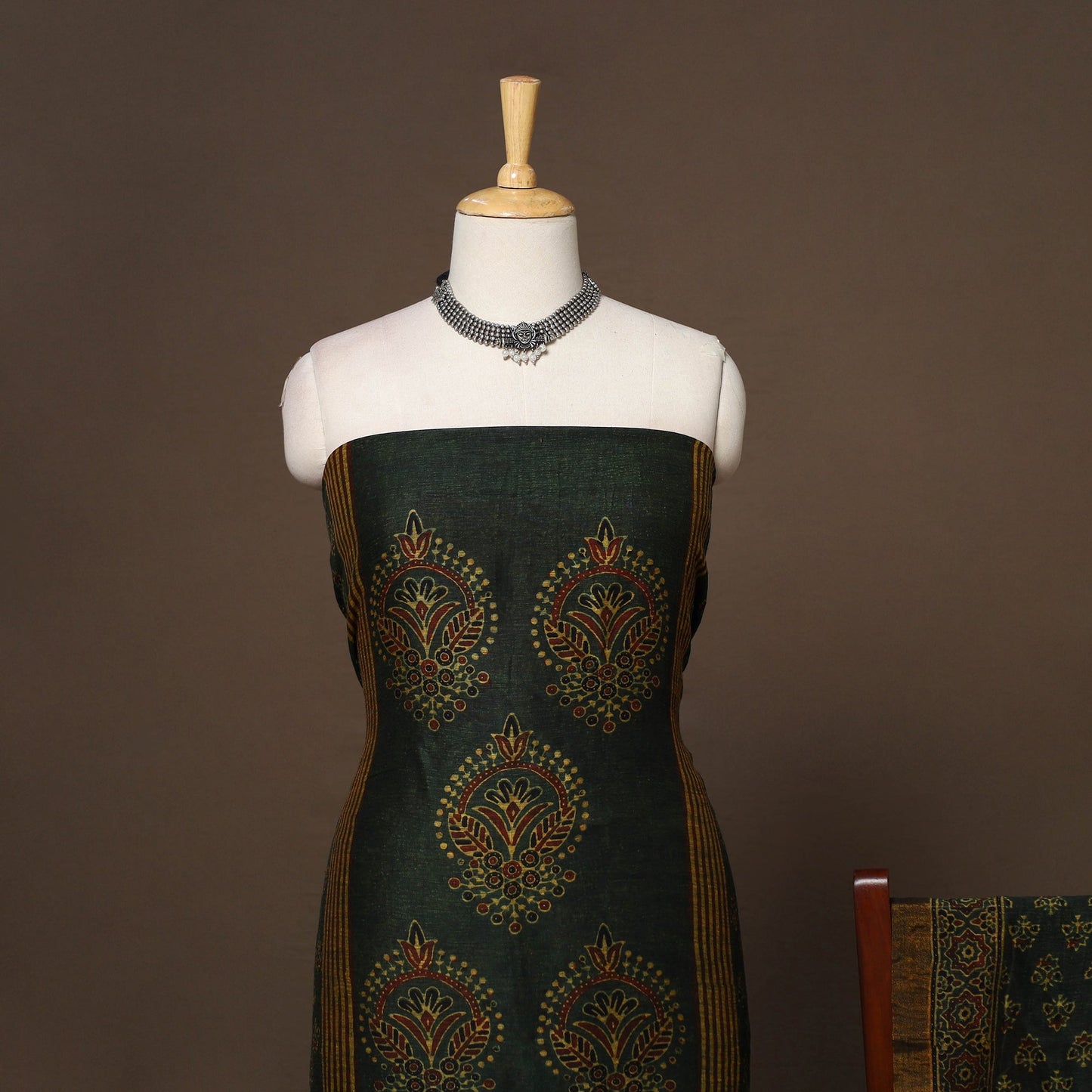 Green - 2pc linen silk unstitched dress material 01