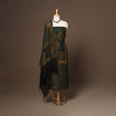 Green - 2pc linen silk unstitched dress material 01