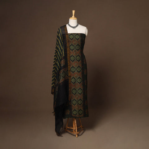 Green - 2pc linen silk unstitched dress material 05