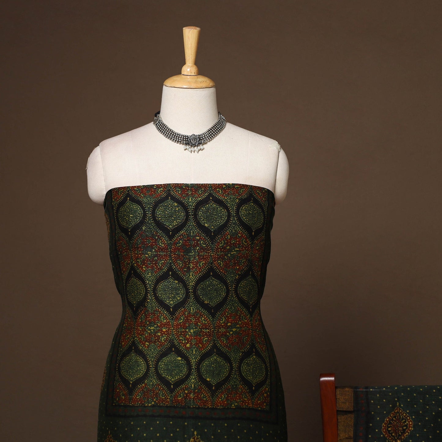 Green - 2pc linen silk unstitched dress material 09