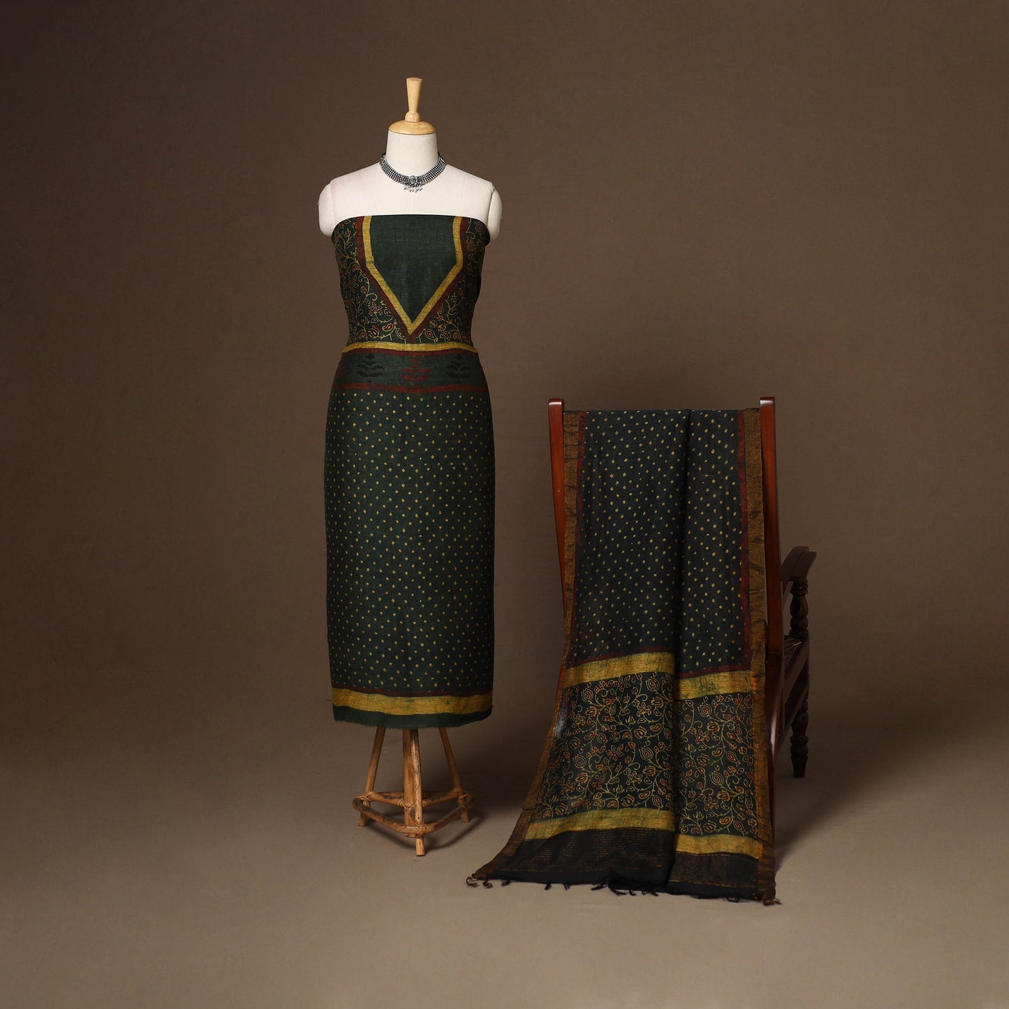 Green - 2pc linen silk unstitched dress material 18