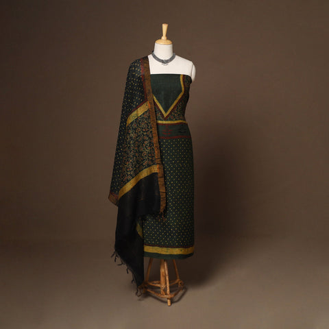 Green - 2pc linen silk unstitched dress material 18