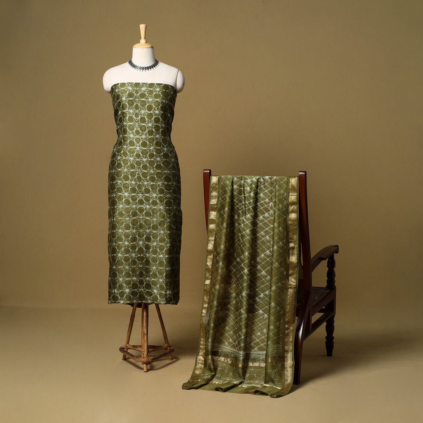 2pc maheshwari silk unstitched tie-dye nui shibori dress