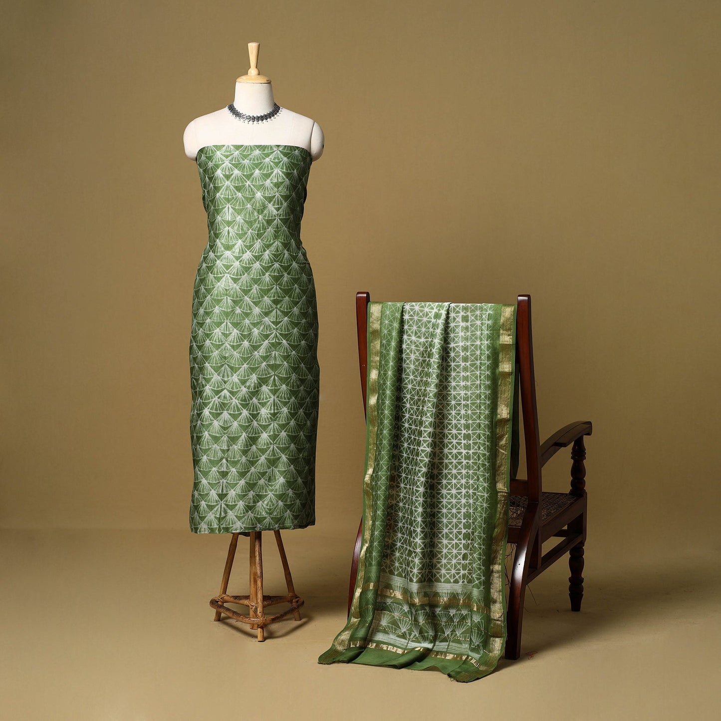 2pc maheshwari silk unstitched tie-dye nui shibori dress