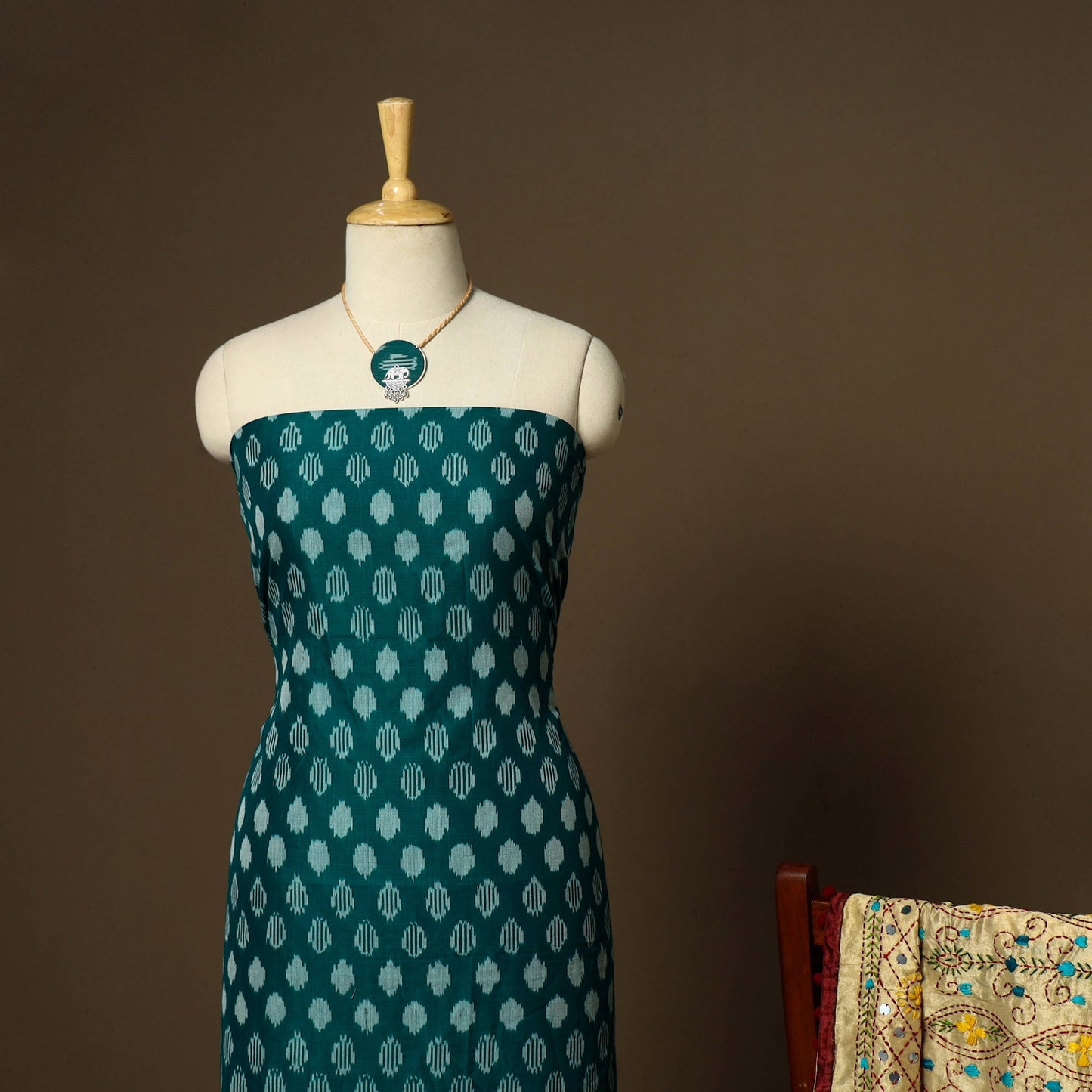 Blue - 2pc mercerised cotton unstitched pochampally ikat