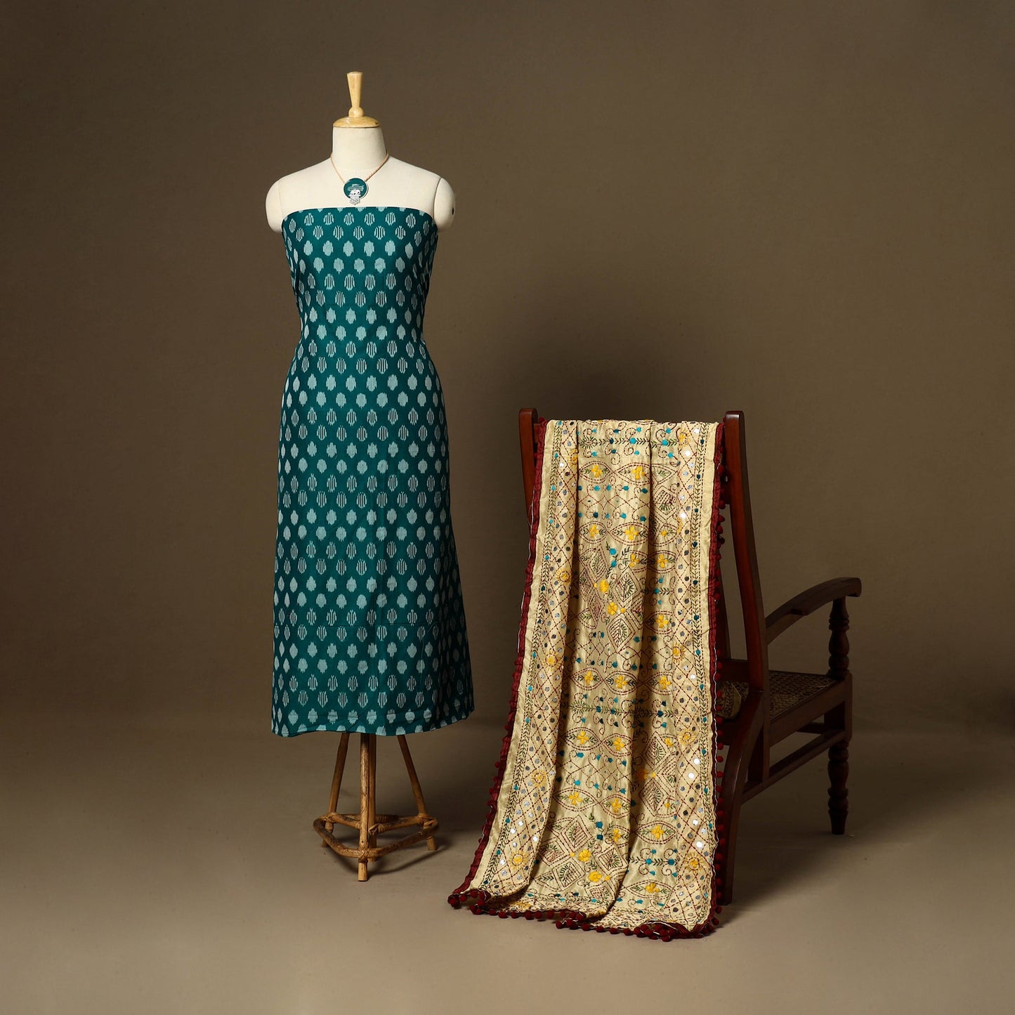 Blue - 2pc mercerised cotton unstitched pochampally ikat