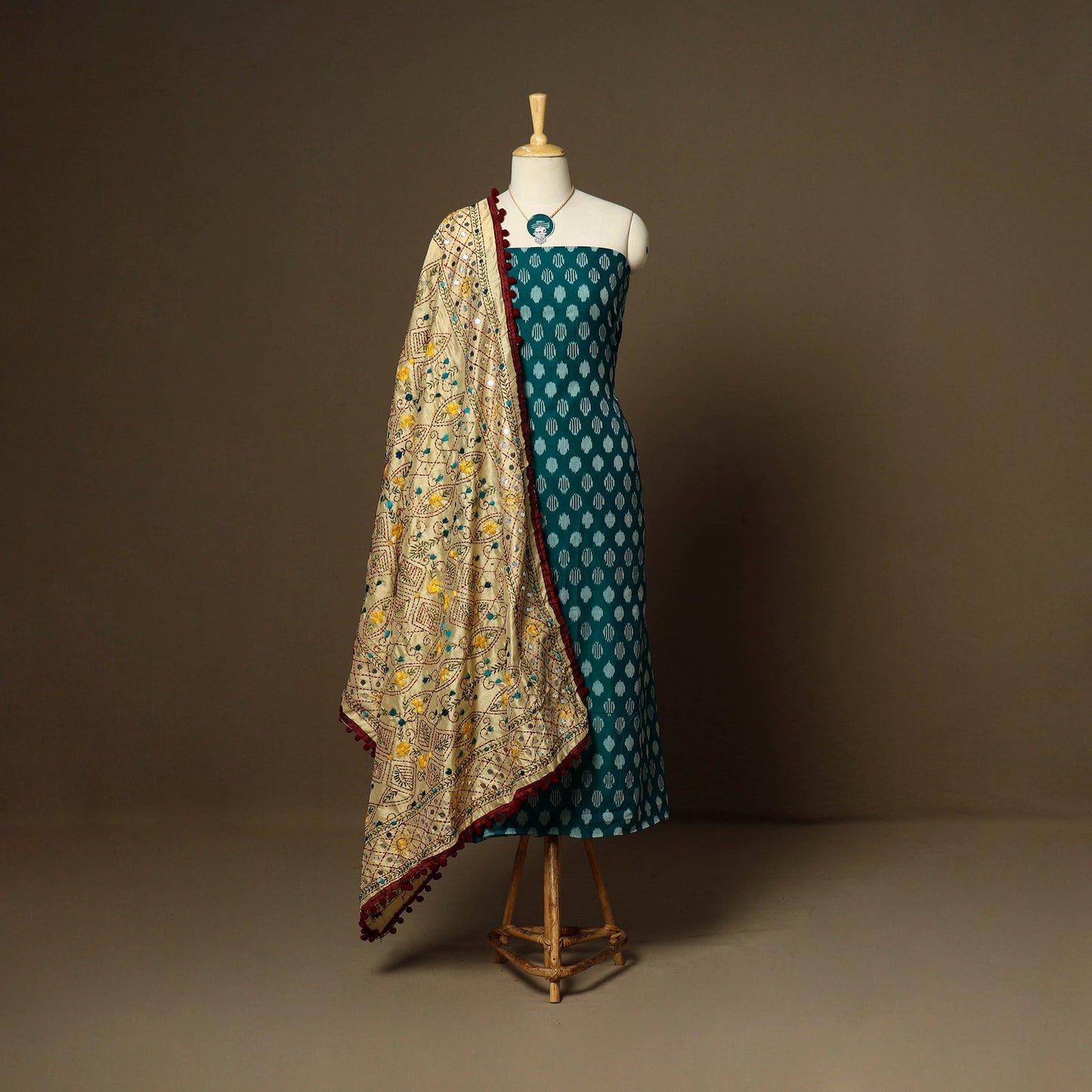 Blue - 2pc mercerised cotton unstitched pochampally ikat