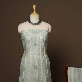 Green - 2pc mul chanderi semi stitched hand beads work