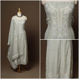 Green - 2pc mul chanderi semi stitched hand beads work