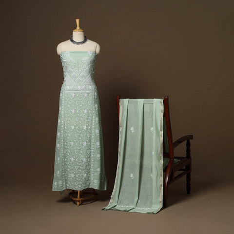 Green - 2pc mul chanderi semi stitched hand beads work