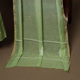 Green - 2pc mul chanderi semi stitched hand beads work