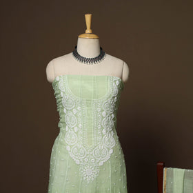 Green - 2pc mul chanderi semi stitched hand beads work