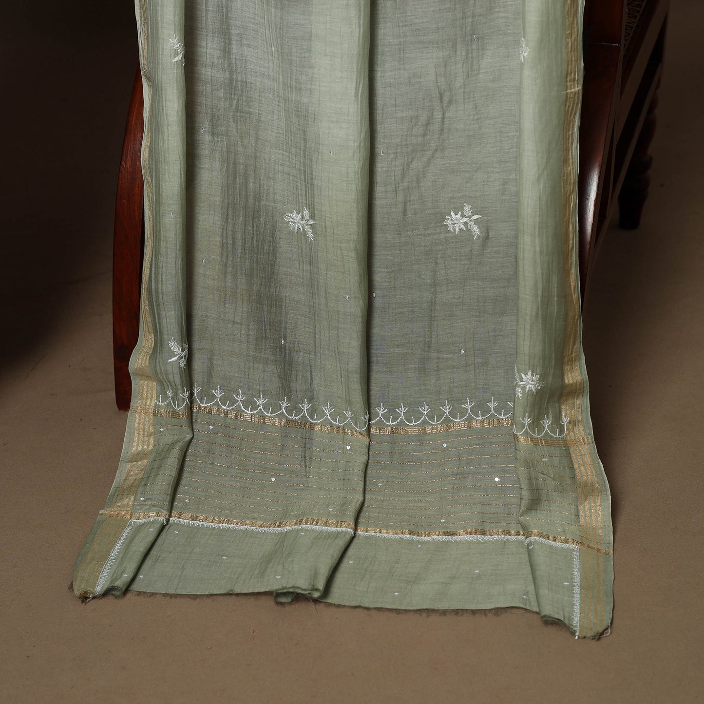 Green - 2pc mul chanderi semi stitched hand beads work