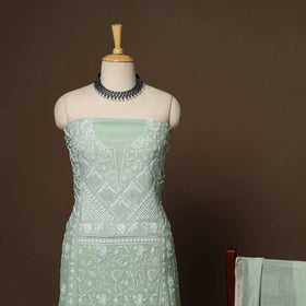 Green - 2pc mul chanderi semi stitched hand beads work