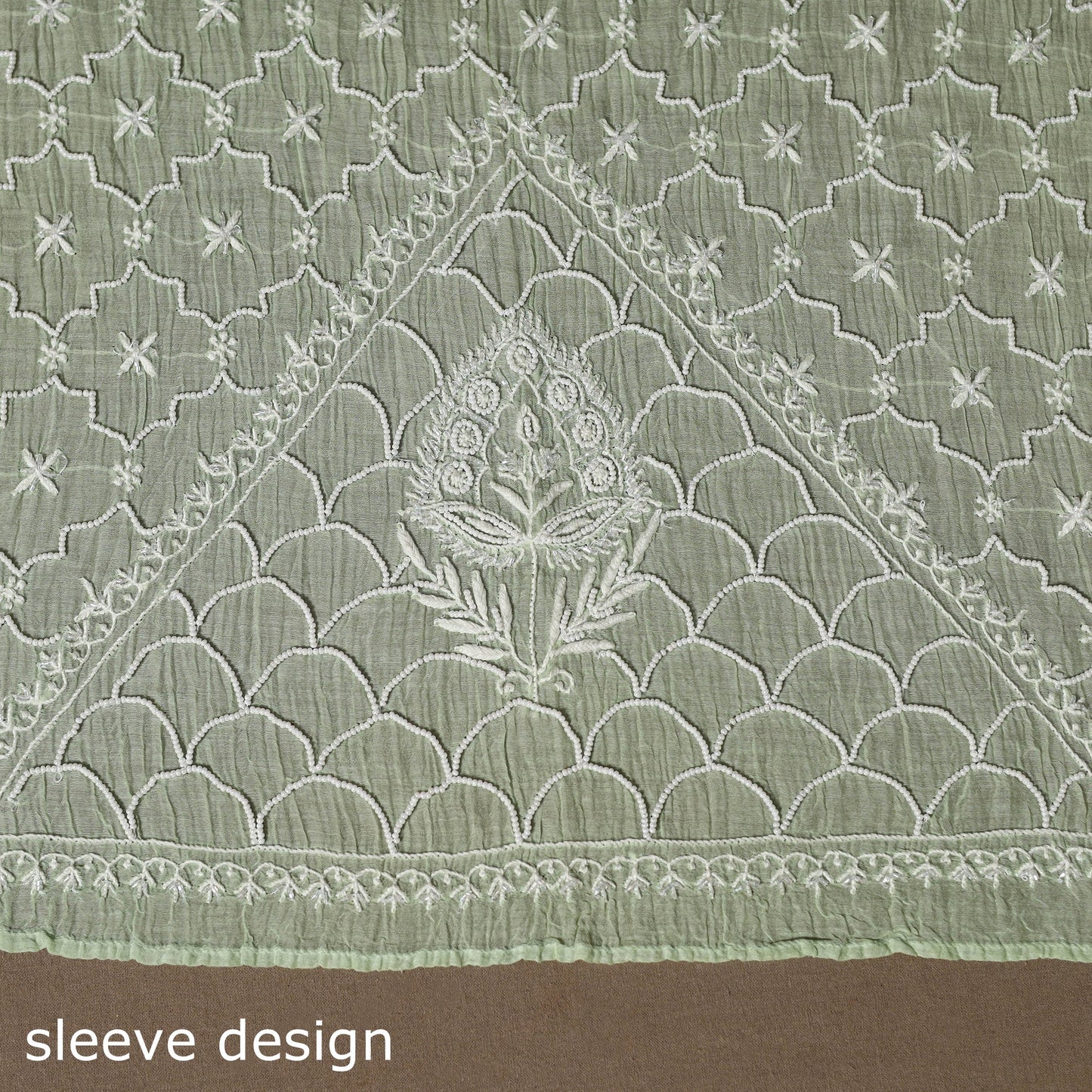 Green - 2pc mul chanderi semi stitched hand beads work