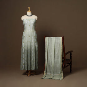 Green - 2pc mul chanderi semi stitched hand beads work