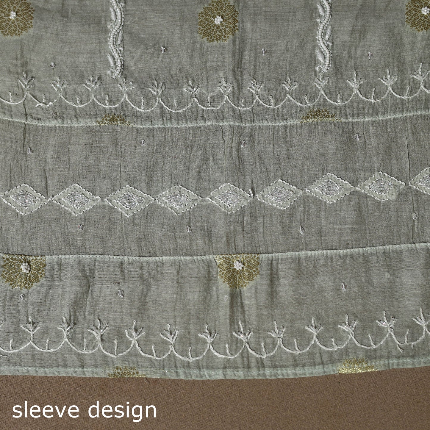 Green - 2pc mul chanderi semi stitched hand beads work