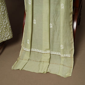 Green - 2pc mul chanderi unstitched hand beads work heavy