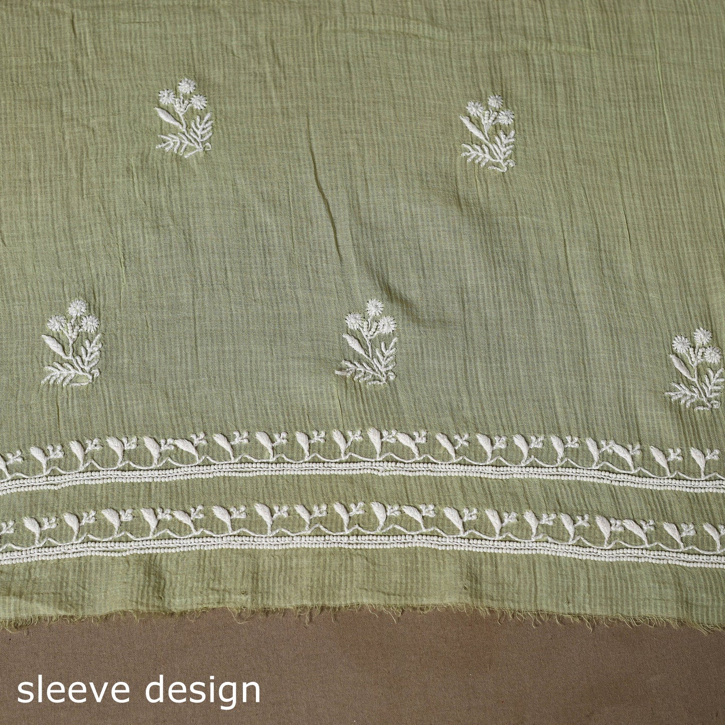 Green - 2pc mul chanderi unstitched hand beads work heavy