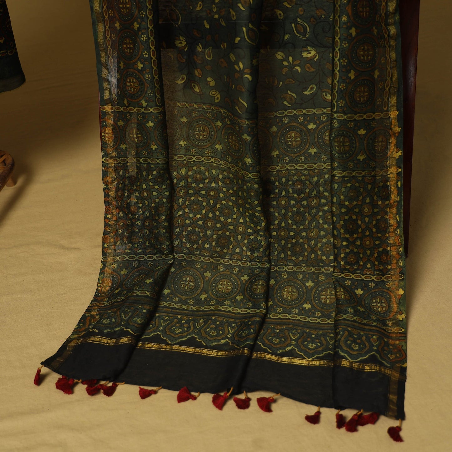 Green - 2pc natural dyed printed unstitched dress material