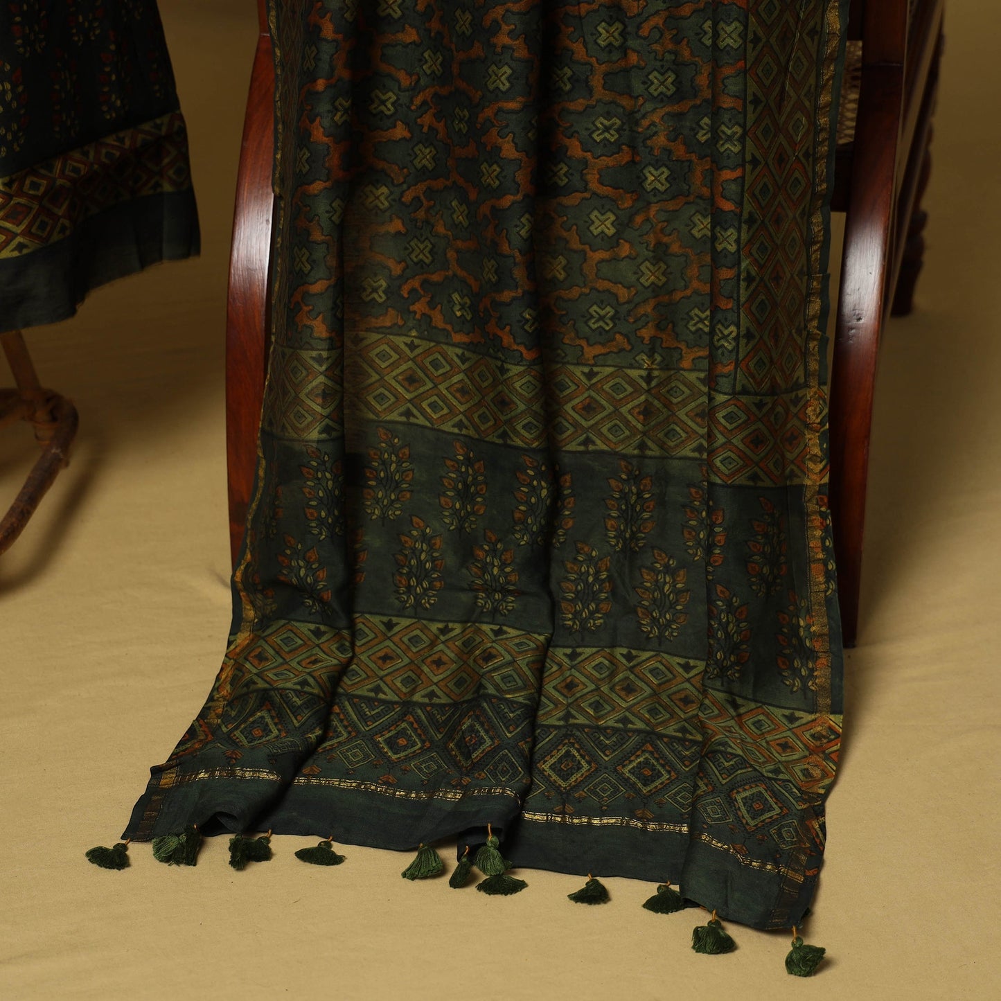 Green - 2pc natural dyed printed unstitched dress material