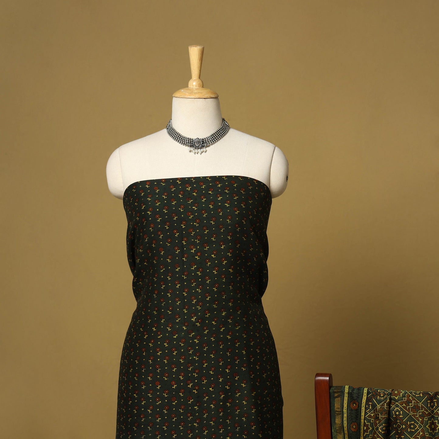 Green - 2pc natural dyed printed unstitched dress material
